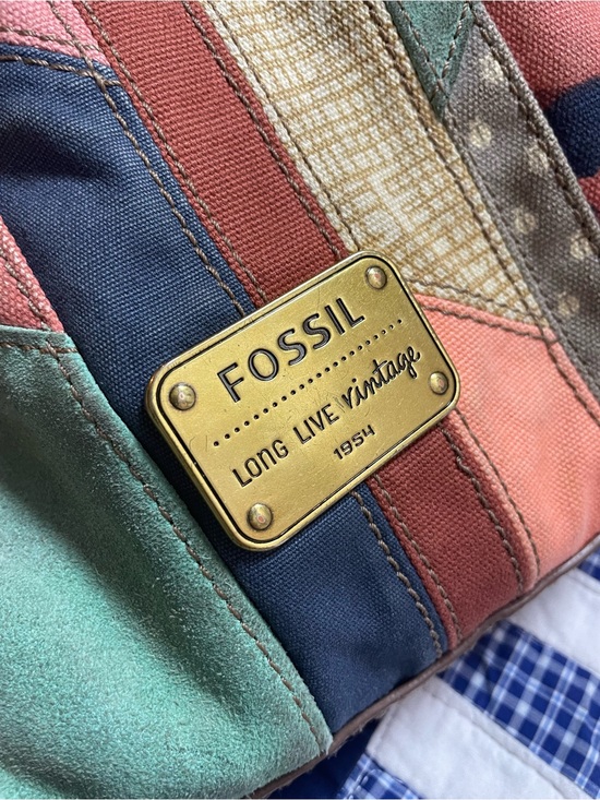 Fossil Handbags - Fossil Patchwork Shoulder Bag in Navy, Coral, Teal & Tan